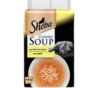 Sheba Soupe - Sachets Fraîcheur pour chat adulte, aux filets de poulet, 4 sachets repas de 40g