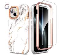 SHEDEER Coque pour iPhone 15, 4 en1 Paillette Caméra Protection & Verre Trempé &Bumper & Housse Étui pour iPhone 15 Marbre, Coque pour iPhone 15 avec Paillettes, Brillant, Antichoc, Marbre