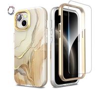 SHEDEER Coque pour iPhone 15 avec Film Protecteur + Protection Caméra, TPU Antichoc Protection à 360°, Brillante Motif résistant à la décoloration Coques Housses et étuis pour iPhone 15, Beige
