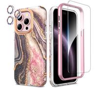 SHEDEER Coque pour iPhone 15 Pro,4 en1 Paillette Caméra Protection & Verre Trempé &Bumper &Housse Étui pour iPhone 15 Pro Marbre,Coque pour iPhone 15 Pro avec Paille,Brillant, Antichoc, Awesome Noir