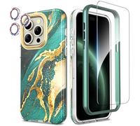 SHEDEER Coque pour iPhone 15 Pro,4 en1 Paillette Caméra Protection & Verre Trempé &Bumper &Housse Étui pour iPhone 15 Pro Marbre,Coque pour iPhone 15 Pro avec Paille,Brillant,Antichoc,Fantaisie Vert