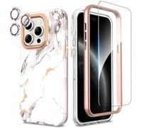 SHEDEER Coque pour iPhone 15 Pro,4 en1 Paillette Caméra Protection & Verre Trempé &Bumper & Housse Étui pour iPhone 15 Pro Marbre, Coque pour iPhone 15 Pro avec Paillettes, Brillant, Antichoc, Marbre