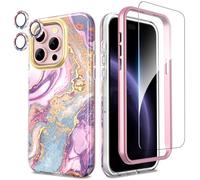 SHEDEER Coque pour iPhone 15 Pro,4 en1 Paillette Caméra Protection & Verre Trempé &Bumper&Housse Étui pour iPhone 15 Pro Marbre,Coque pour iPhone 15 Pro Brillant, Antichoc, Meteor Shower Violet