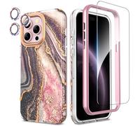 SHEDEER Coque pour iPhone 15 Pro Max,4 en1 Paillette Caméra Protection & Verre Trempé &Bumper & Housse Étui pour iPhone 15 Pro Marbre, Coque pour iPhone 15 Pro Max avec Paille, Antichoc, Awesome Noir