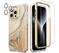 SHEDEER Coque pour iPhone 15 Pro Max,4 en1 Paillette Caméra Protection & Verre Trempé &Bumper & Housse Étui pour iPhone 15 Pro Marbre, Coque pour iPhone 15 Pro Max avec Paille, Antichoc,Elegant Blanc