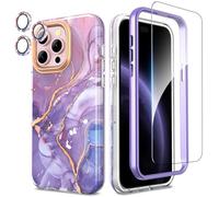 SHEDEER Coque pour iPhone 15 Pro Max,4 en1 Paillette Caméra Protection & Verre Trempé &Bumper & Housse Étui pour iPhone 15 Pro Marbre, Coque pour iPhone 15 Pro Max avec Paille, Antichoc, Light Violet