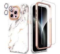 SHEDEER Coque pour iPhone 15 Pro Max,4 en1 Paillette Caméra Protection & Verre Trempé &Bumper & Housse Étui pour iPhone 15 Pro Marbre, Coque pour iPhone 15 Pro Max avec Paille, Antichoc, Marbre