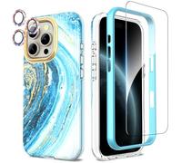 SHEDEER Coque pour Iphone 16 Pro,4 en1 Paillette Caméra Protection & Verre Trempé & Bumper & Étui pour Iphone 16 Pro, Coque pour Iphone 16 Pro avec Paillettes, Brillant,Antichoc, Étoile Bleue