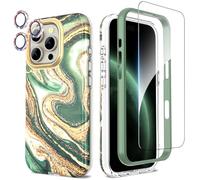 SHEDEER Coque pour iPhone 16 Pro avec Film Protecteur + Protection Caméra, TPU Antichoc Protection à 360°, Coques pour 16 Pro Brillante Motif résistant à la décoloration Étui 16 Pro, Vert