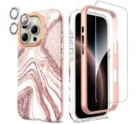 SHEDEER Coque pour iPhone 16 Pro avec Film Protecteur + Protection Caméra, TPU Antichoc Protection à 360°, Coques pour 16 Pro Brillante Motif résistant à la décoloration Étui 16 Pro, Or Rose