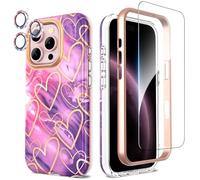 SHEDEER Coque pour iPhone 16 Pro avec Film Protecteur + Protection Caméra, TPU Antichoc Protection à 360°, Coques pour 16 Pro Brillante Motif résistant à la décoloration Étui 16 Pro, Violet