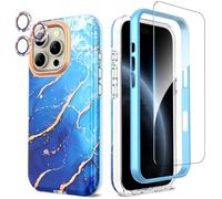 SHEDEER Coque pour iPhone 16 Pro avec Film Protecteur + Protection Caméra, TPU Antichoc Protection à 360°, Coques pour 16 Pro Brillante Motif résistant à la décoloration Étui 16 Pro, Bleu