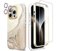 SHEDEER Coque pour iPhone 16 Pro avec Film Protecteur + Protection Caméra, TPU Antichoc Protection à 360°, Coques pour 16 Pro Brillante Motif résistant à la décoloration Étui 16 Pro, Beige