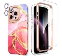 SHEDEER Coque pour iPhone 16 Pro avec Film Protecteur + Protection Caméra, TPU Antichoc Protection à 360°, Coques pour 16 Pro Brillante Motif résistant à la décoloration Étui 16 Pro, Rose
