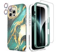 SHEDEER Coque pour Iphone 16 Pro Max, 4 en1 Paillette Caméra Protection & Verre Trempé & Bumper & Étui pour Iphone 16 Pro Max, Coque pour Iphone 16 Pro Max avec Paillettes, Antichoc, Fantaisie Vert