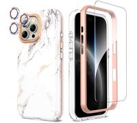 SHEDEER Coque pour Iphone 16 Pro Max, 4 en1 Paillette Caméra Protection & Verre Trempé & Bumper & Étui pour Iphone 16 Pro Max,Coque pour Iphone 16 Pro Max avec Paillettes, Brillant, Antichoc, Marbre