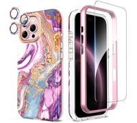 SHEDEER Coque pour Iphone 16 Pro Max, 4 en1 Paillette Caméra Protection & Verre Trempé & Bumper & Étui pour Iphone 16 Pro Max, Coque pour Iphone 16 Pro Max Brillant, Antichoc, Meteor Shower Violet