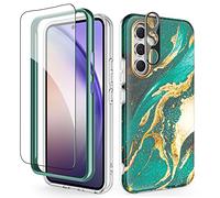 SHEDEER Coque pour Samsung A54 5G avec Film Protecteur + Protection Caméra, TPU Antichoc Protection à 360°, Coque pour Galaxy A54 5G Brillante Motif résistant à la décoloration Coques A54 5G, Vert
