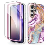 SHEDEER Coque pour Samsung Galaxy A54, 4 en1 Paillette Caméra Protection & Verre Trempé & Bumper, Coque pour Galaxy A54 avec Paillettes, Brillant, Antichoc,Meteor Shower Violet