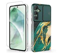 SHEDEER Coque pour Samsung A55 5G avec Coulissante Protection de la Caméra + Protecteur d'écran, Coque pour Galaxy A55 5G Ultra-Fine Antichoc, Brillante à Motif Résistant à la Décoloration, Vert