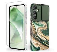 SHEDEER Coque pour Samsung A55 5G avec Coulissante Protection de la Caméra + Protecteur d'écran, Coque pour Galaxy A55 5G Ultra-Fine Antichoc, Brillante à Motif Résistant à la Décoloration, Vert