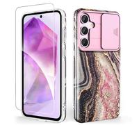 SHEDEER Coque pour Samsung A55 avec Coulissante Protection de la Caméra& Verre Trempé, Coque pour Galaxy A55 IMD 3D Motif Double Face, 360 Protection Anti Choque, Coque A55 Paillettes, Awesome Noir