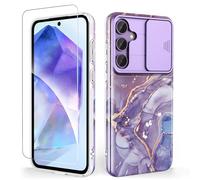 SHEDEER Coque pour Samsung A55 avec Coulissante Protection de la Caméra& Verre Trempé, Coquepour Galaxy A55 IMD 3D Motif Double Face, 360 Protection Anti Choque, Coque A55 Paillettes, Light Violet