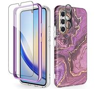 SHEDEER Coque pour Samsung Galaxy A34, 4 en1 Paillette Caméra Protection & Verre Trempé & Bumper, Coque pour Galaxy A34 avec Paillettes, Brillant, Antichoc,Lavande