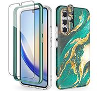 SHEDEER Coque pour Samsung Galaxy A34, 4 en1 Paillette Caméra Protection & Verre Trempé & Bumper, Coque pour Galaxy A34 avec Paillettes, Brillant, Antichoc, Fantaisie Vert