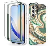 SHEDEER Coque pour Samsung Galaxy A34, 4 en1 Paillette Caméra Protection & Verre Trempé & Bumper, Coque pour Galaxy A34 avec Paillettes, Brillant, Antichoc, Quicksand Vert