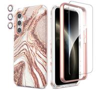SHEDEER Coque pour Samsung Galaxy A54, 4 en1 Paillette Caméra Protection & Verre Trempé & Bumper, Coque pour Galaxy A54 avec Paillettes, Brillant, Antichoc, Or Rose