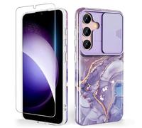 SHEDEER Coque pour Samsung Galaxy S24 Plus avec Coulissante Protection de la Caméra& Verre Trempé, Coque pour Galaxy S24 Plus Paillettes, IMD 3D Motif Double Face, Anti Choque, Light Violet