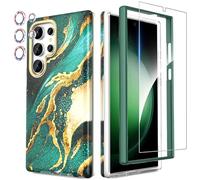 SHEDEER Coque pour Samsung Galaxy S24 Ultra avec Verre Trempé +Protection Caméra, TPU Antichoc Protection à 360°, Brillante Motif résistant à la décoloration Coques Galaxy S24 Ultra, Vert