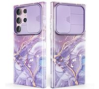 SHEDEER Coque pour Samsung S23 Ultra avec Coulissante Protection de la Caméra & Verre Trempé, Coque pour Galaxy S23 Ultra, Chic IMD 3D Motif Double Face, 360 Protection, Anti Choque,Violet