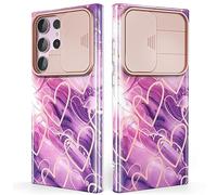 SHEDEER Coque pour Samsung S23 Ultra avec Coulissante Protection de la Caméra & Verre Trempé, Coque pour Galaxy S23 Ultra, Chic IMD 3D Motif Double Face, 360 Protection, Anti Choque, Coeur