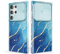 SHEDEER Coque pour Samsung S23 Ultra avec Coulissante Protection de la Caméra & Verre Trempé, Coque pour Galaxy S23 Ultra, Chic IMD 3D Motif Double Face, 360 Protection, Anti Choque, Bleu Océan