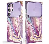 SHEDEER Coque pour Samsung S23 Ultra avec Coulissante Protection de la Caméra& Verre Trempé, Coque pour Galaxy S23 Ultra,Chic IMD 3D Motif Double Face,360 Protection, Anti Choque, Quicksand Violet