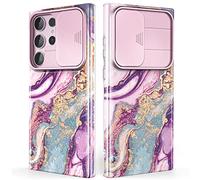 SHEDEER Coque pour Samsung S23 Ultra avec Coulissante Protection de la Caméra& Verre Trempé, Coque pour Galaxy S23 Ultra,Chic IMD 3D Motif Double Face,360 Protection, Anti Choque,Meteor Shower Violet