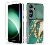 SHEDEER Coque pour Samsung S24 Plus avec Coulissante Protection de la Caméra + Protecteur d'écran, Ultra-Fine Antichoc Coque Galaxy S24 Plus, Brillante à Motif Résistant à la Décoloration, Vert