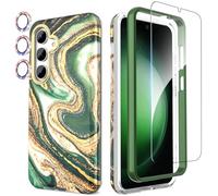 SHEDEER Coque pour Samsung S24 Plus avec Verre Trempé +Protection Caméra, TPU Antichoc Protection à 360°, Coque pour Galaxy S24 Plus Brillante Motif résistant à la décoloration Coques S24+ Plus, Vert