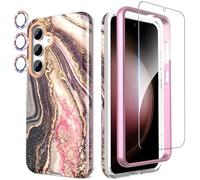 SHEDEER Coque pour Samsung S24 Plus avec Verre Trempé +Protection Caméra, TPU Antichoc Protection à 360°, Coque pour Galaxy S24 Plus Brillante Motif résistant à la décoloration Coques S24+ Plus, Noir