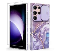 SHEDEER Coque pour Samsung S24 Ultra avec Coulissante Protection de la Caméra + Protecteur d'écran, Ultra-Fine Antichoc Coque Galaxy S24 Ultra, Brillante à Motif Résistant à la Décoloration, Violet
