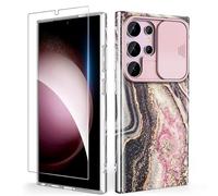 SHEDEER Coque pour Samsung S24 Ultra avec Coulissante Protection de la Caméra& Verre Trempé, Coque S24 Ultra IMD 3D Motif Double Face, 360 Protection Anti Choque, Awesome Noir