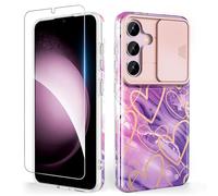 SHEDEER Coque pour Samsung S25 avec Coulissante Protection de la Caméra et Verre Trempé, IMD 3D Motif Double Face, 360 Protection Anti Choque, Paillettes, Coeur