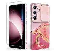 SHEDEER Coque pour Samsung S25 avec Coulissante Protection de la Caméra + Protecteur d'écran, Ultra-Fine Antichoc Coque pour Galaxy S25, Brillante à Motif Résistant à la Décoloration étuis S25, Rose