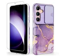 SHEDEER Coque pour Samsung S25 avec Coulissante Protection de la Caméra& Verre Trempé, Coque S25 IMD 3D Motif Double Face, 360 Protection Anti Choque, Coque S25 Paillettes,Violet