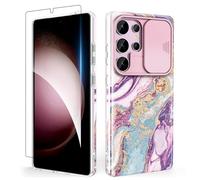SHEDEER Coque pour Samsung S25 Ultra avec Coulissante Protection de la Caméra& Verre Trempé,Coque S25 Ultra 3D Motif Double Face,360 Protection Anti Choque,Meteor Shower Violet