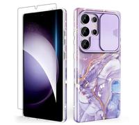 SHEDEER Coque pour Samsung S25 Ultra avec Coulissante Protection de la Caméra& Verre Trempé, Coque S25 Ultra IMD 3D Motif Double Face, 360 Protection Anti Choque,Light Violet