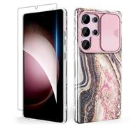 SHEDEER Coque pour Samsung S25 Ultra avec Coulissante Protection de la Caméra& Verre Trempé, Coque S25 Ultra IMD 3D Motif Double Face, 360 Protection Anti Choque, Awesome Noir