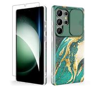 SHEDEER Coque pour Samsung S25 Ultra avec Coulissante Protection de la Caméra& Verre Trempé, Coque S25 Ultra IMD 3D Motif Double Face, 360 Protection Anti Choque, Fantaisie Vert